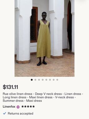 Linenfox Olive V-Neck Linen Maxi Dress RUE